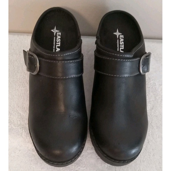 Eastland Women Black‎ Nola Faux Leather Buckle Clogs Shoes Size 7.5 - Picture 1 of 6